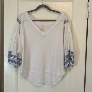 Free people waffle knit top with embroidery